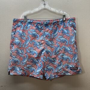 Vineyard Vines Lobster Print Swim Trunks Shorts Beach Surf Blue Red Mens L Mesh